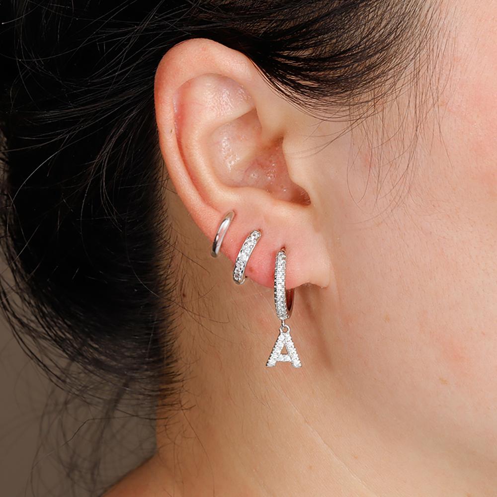 3pcs Silver Color Stainless Steel 26 Letters Hoop Earrings Set For Women A-Z Crystal Zircon Geometric Earrings Wedding Jewelry