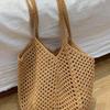 Women's Summer Large Capacity Cotton Underarm Tote - Hollow Weave Beach Bag