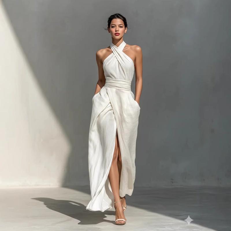 European Style Summer Sleeveless Elegant Slim Fit Maxi Dress Casual Women Clothing S