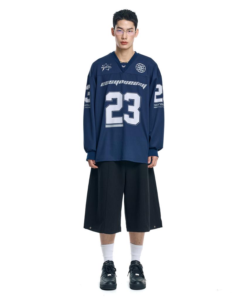 EASY NO EASY Long Sleeve Football Jersey - Navy
