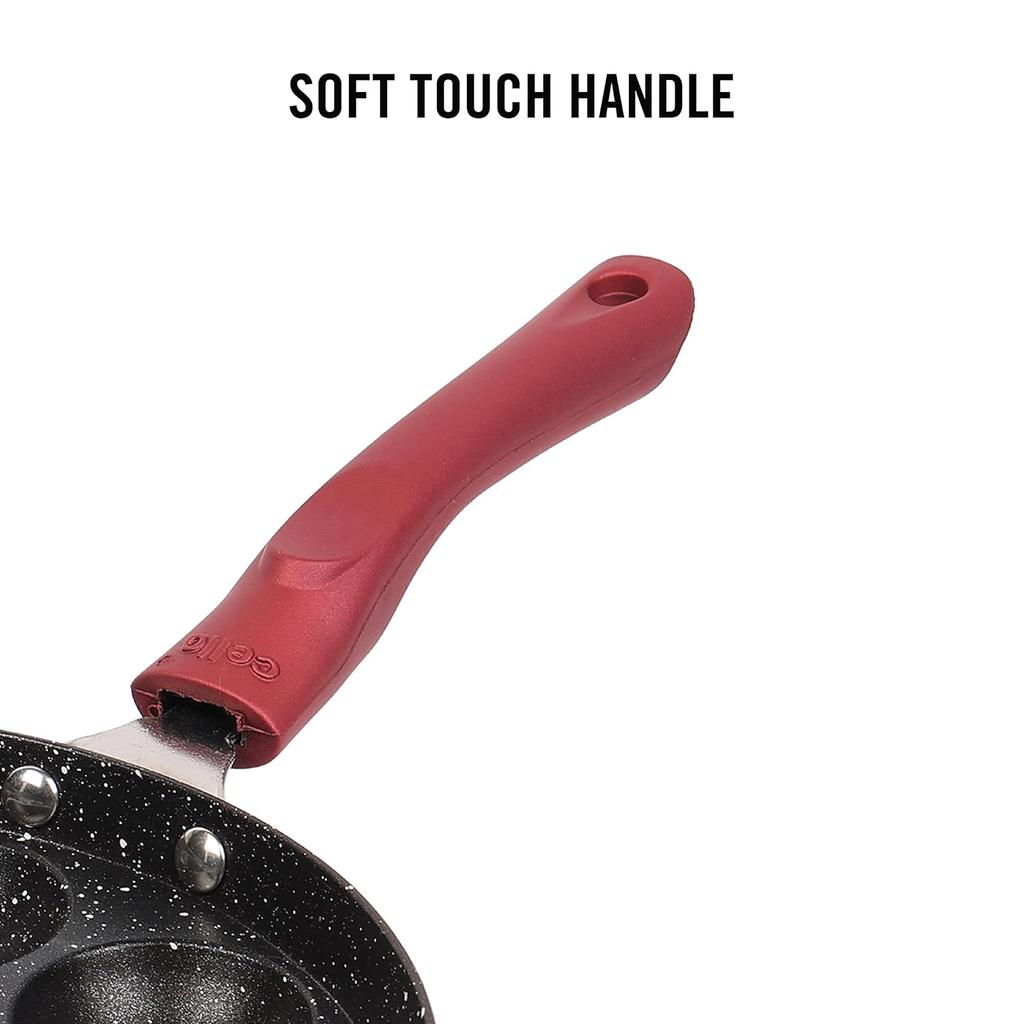 Cello Non Stick 12 Cavity Appam Maker Pan For Healthy Cooking With Easy Grip Handle And Sleek Maroon Finish For Compact Kitchen Style