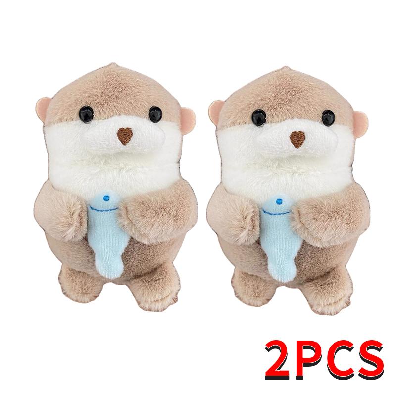 Cute Otters Holding Fish Plush Doll Keyrings Lightweight Hanging Pendant Props For School Bag Key Wallet Doll Toy Gifts 11cm