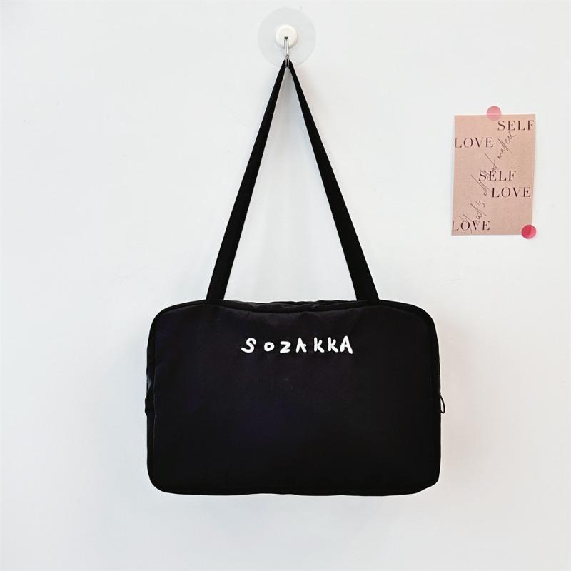 

College style canvas bag women s new niche underarm bag casual large capacity shoulder tote bag чёрный