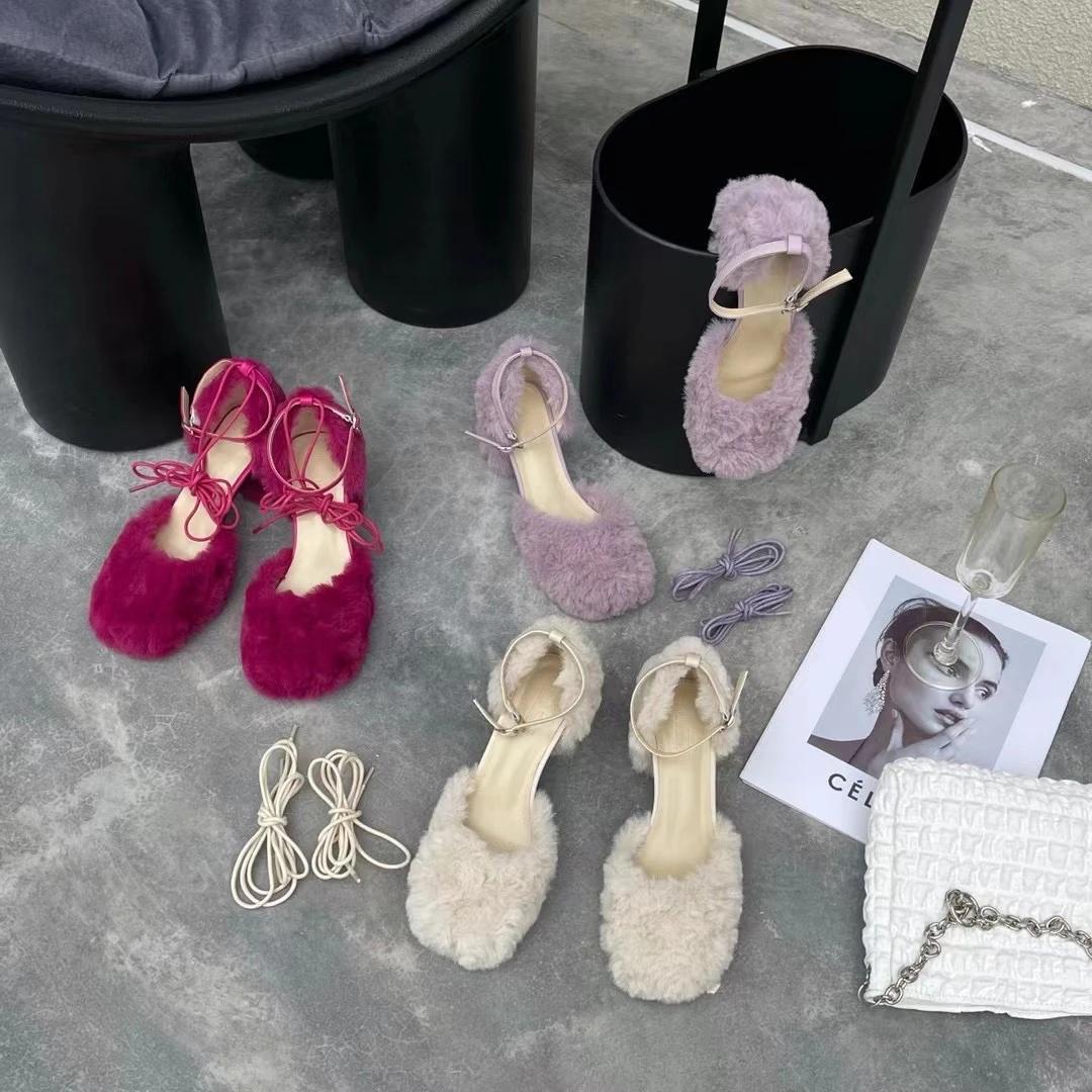 

Модные фиолетовые меховые сандалии женские сексуальные кружевные туфли на высоком каблуке женские розовые плюшевые вечерние туфли для вечеринок 39 красный