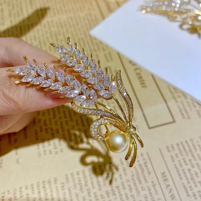 Modische Strass-Weizenähren-Broschen für Damen Unisex Emaille Pflanzen-Abzeichen Anstecker Büro Party Schmuck Freund Geschenke