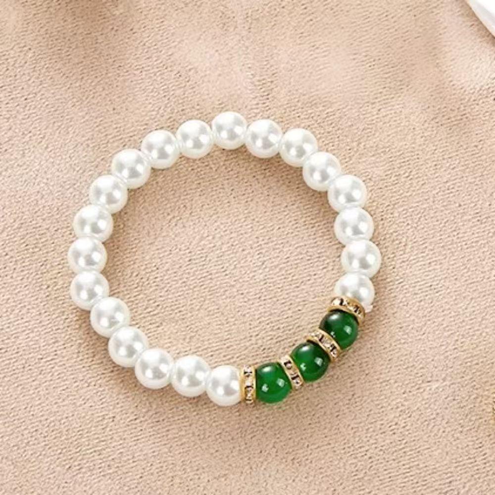 Koreanischer Stil Mama's Smaragd-Halskette & Perlen-Armband Set - Einfaches Muttertagsgeschenk