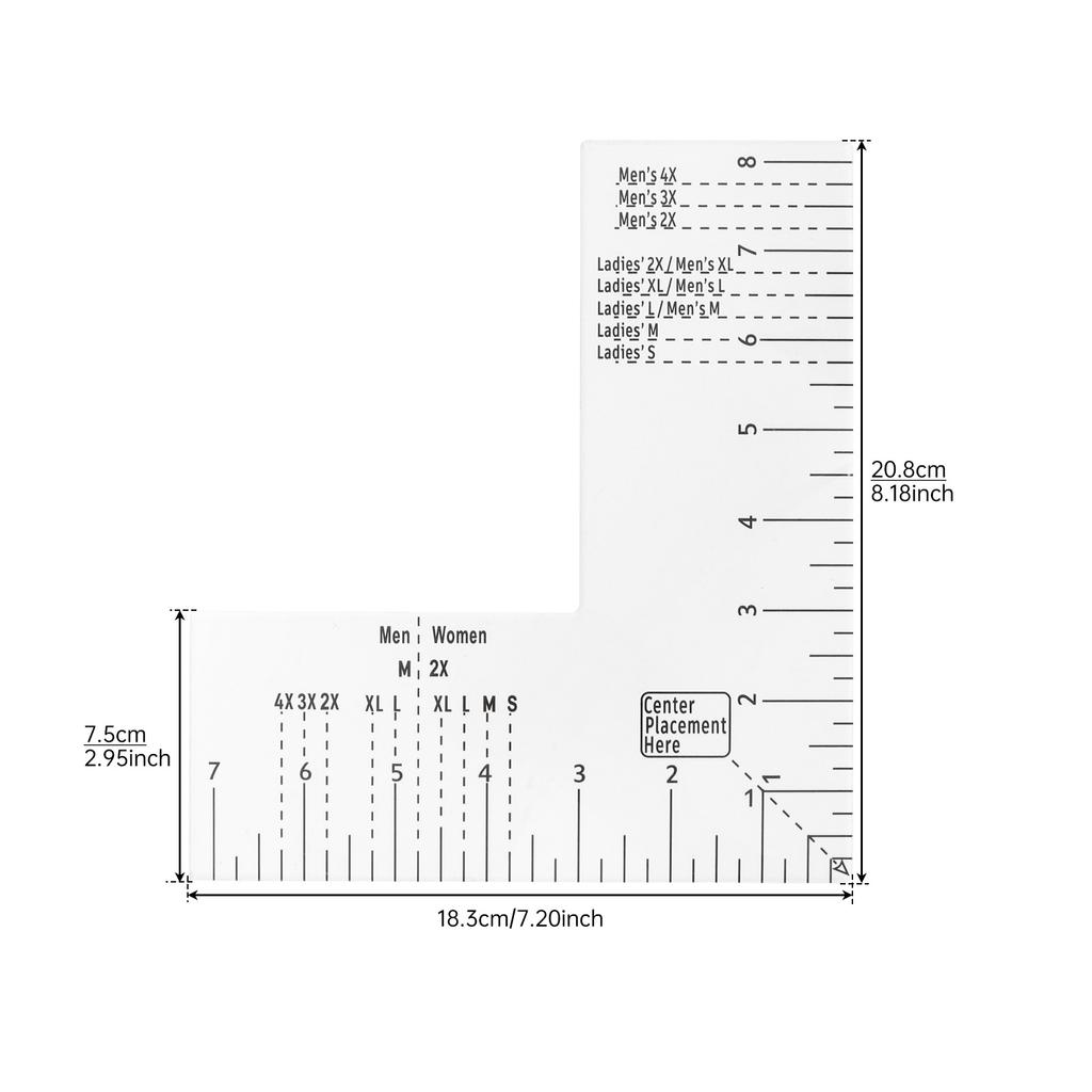 Acrylic Left Chest Logo Placement Ruler - T-Shirt Guide for Vinyl, Heat Press, Embroidery, Pattern Making & Sewing Alignment