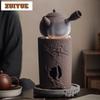 Rock Mud Handmade Tea Warmer Stove Japanese Style Side Handle Pot Warmer Vintage Tea Stove Kettle Stand Tea Ceremony Ornaments