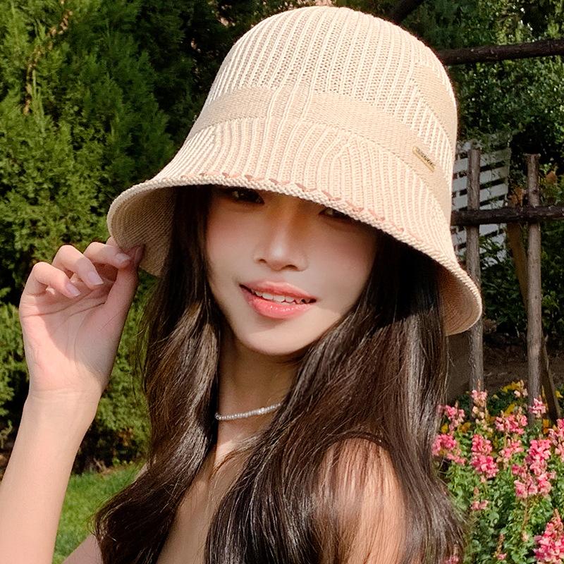 Sommarhatt dam enfärgad stickad mångsidig sommarsolskydd solskyddshatt UV-skydd bucket hat