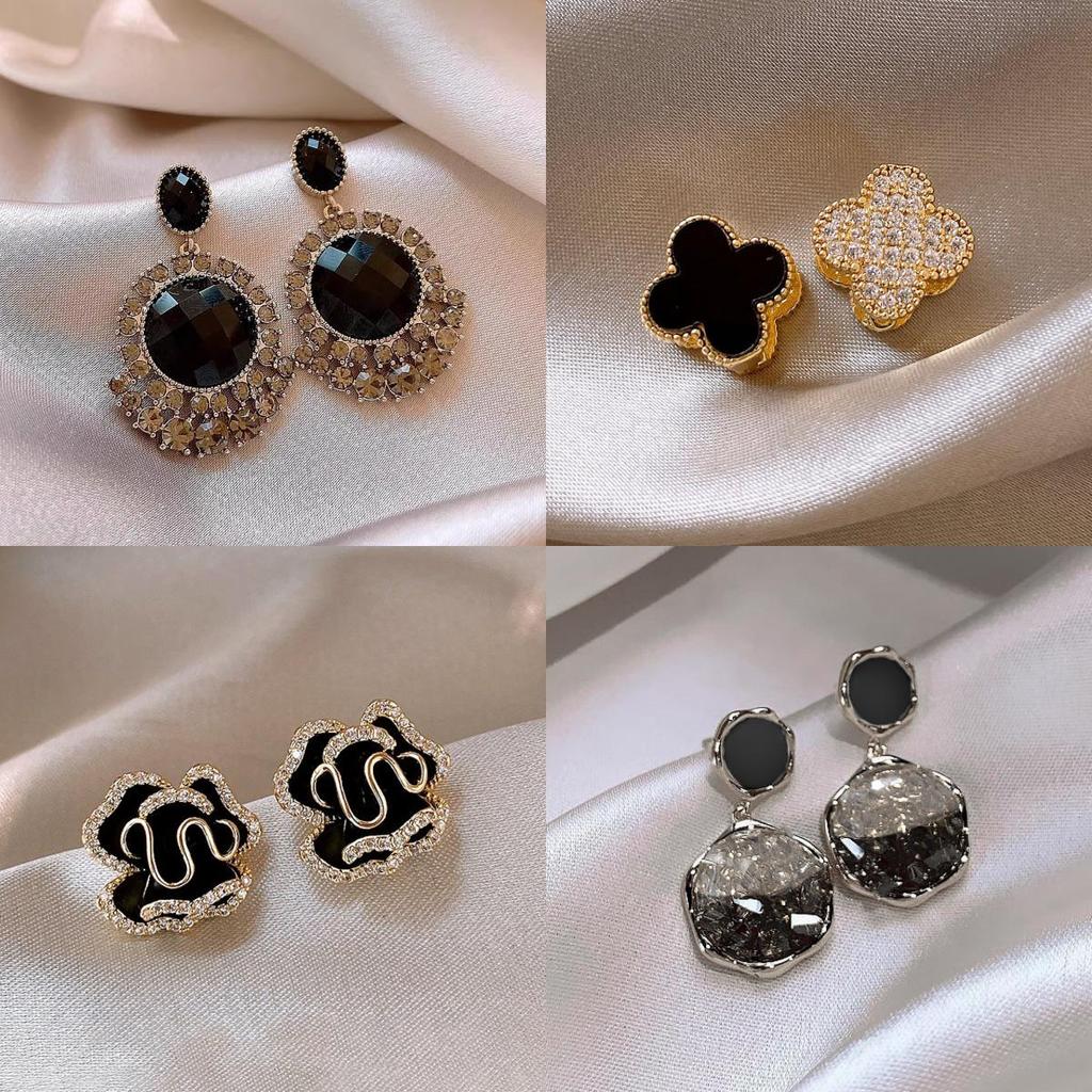 Elegant Gold-Plated Black Zircon Stud Earrings - Niche Design for a Luxurious Fashion Statement