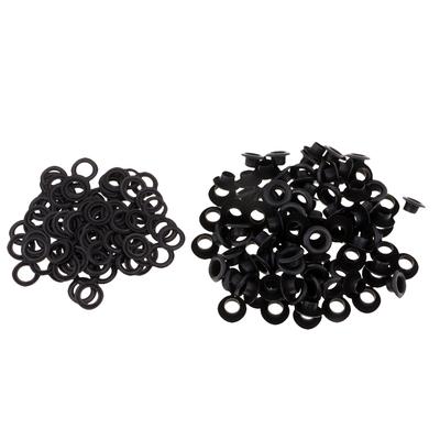 100 Sets Metal Eyelet with Washer for Clothing Accessories 8 X 4mm Black