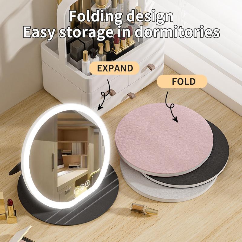 LED Makeup Mirror, Portable Mirror, Foldable with Light, Vanity Mirror, Desktop Fill Light Mirror