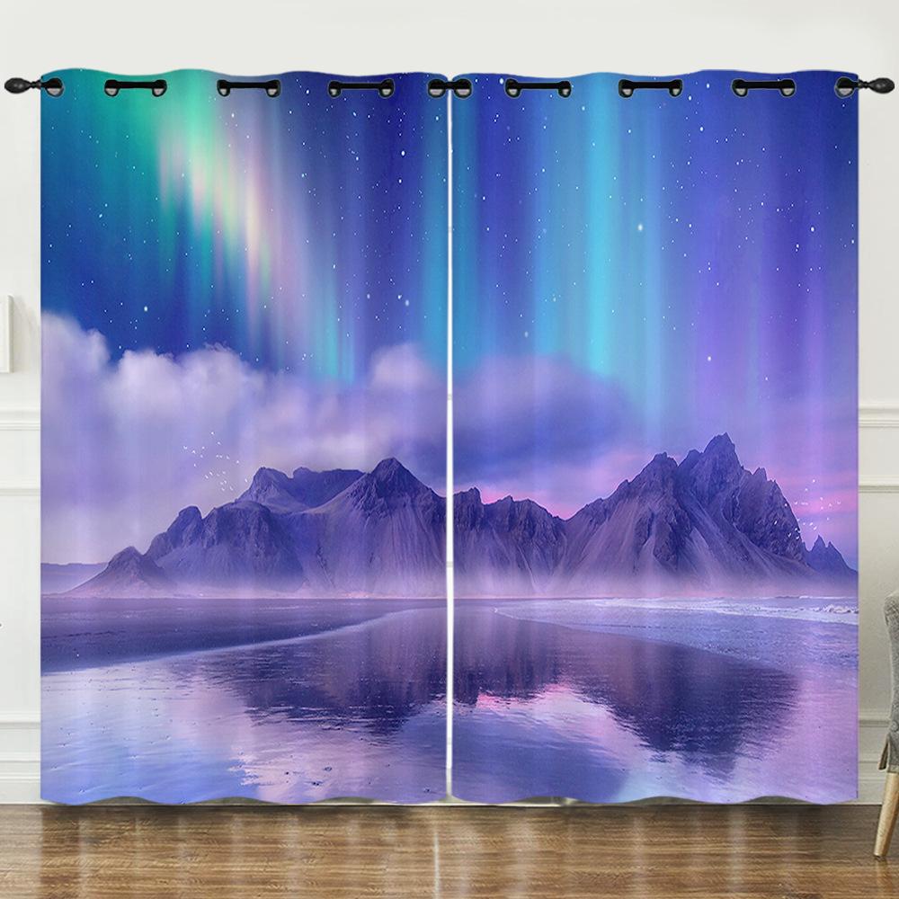 Curtain Bedroom Curtain Digital Printing Aurora Blackout Curtain Fabric No Punching