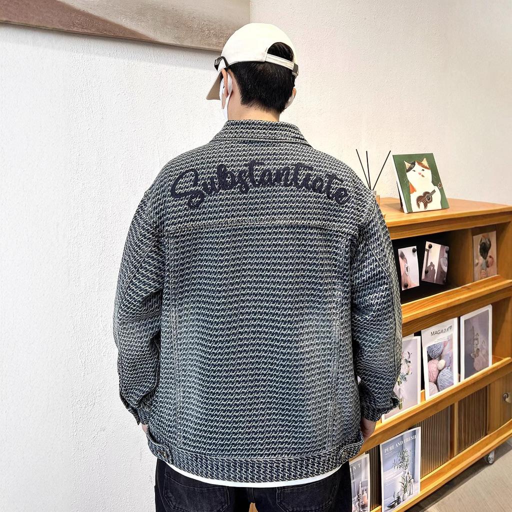 Vintage Jacquard Denim Jacket Men's New Loose Tooling Jacket Men's