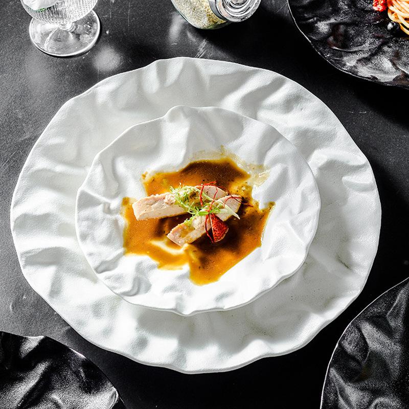 Japanese-style Cloth Western-style Dish Folding Shallow Steak Plate Restaurant High-grade Plate Ceramic Tableware.