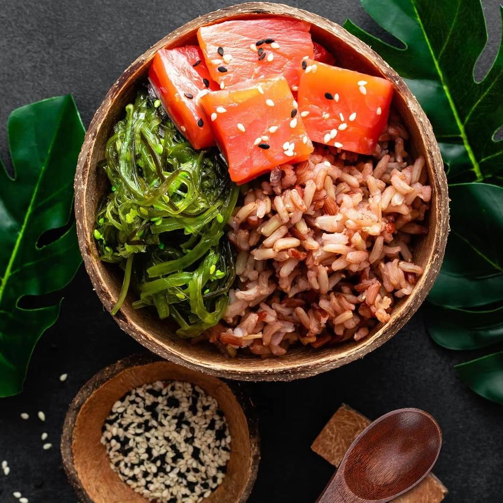 Natural Coconut Shell Bowl,Wooden Spoon and Bowl Set,Yogurt Bowl Fruit Salad Milkshake Kitchen Tableware