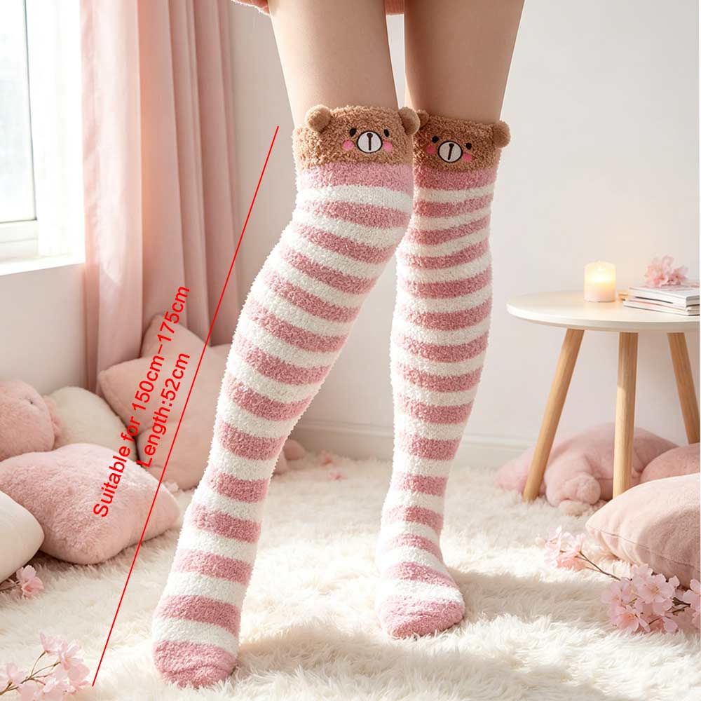 Compression Cozy Medias Japanese Sock Knee Kawaii Animal Winter Warm Socks Striped Long Thigh High
