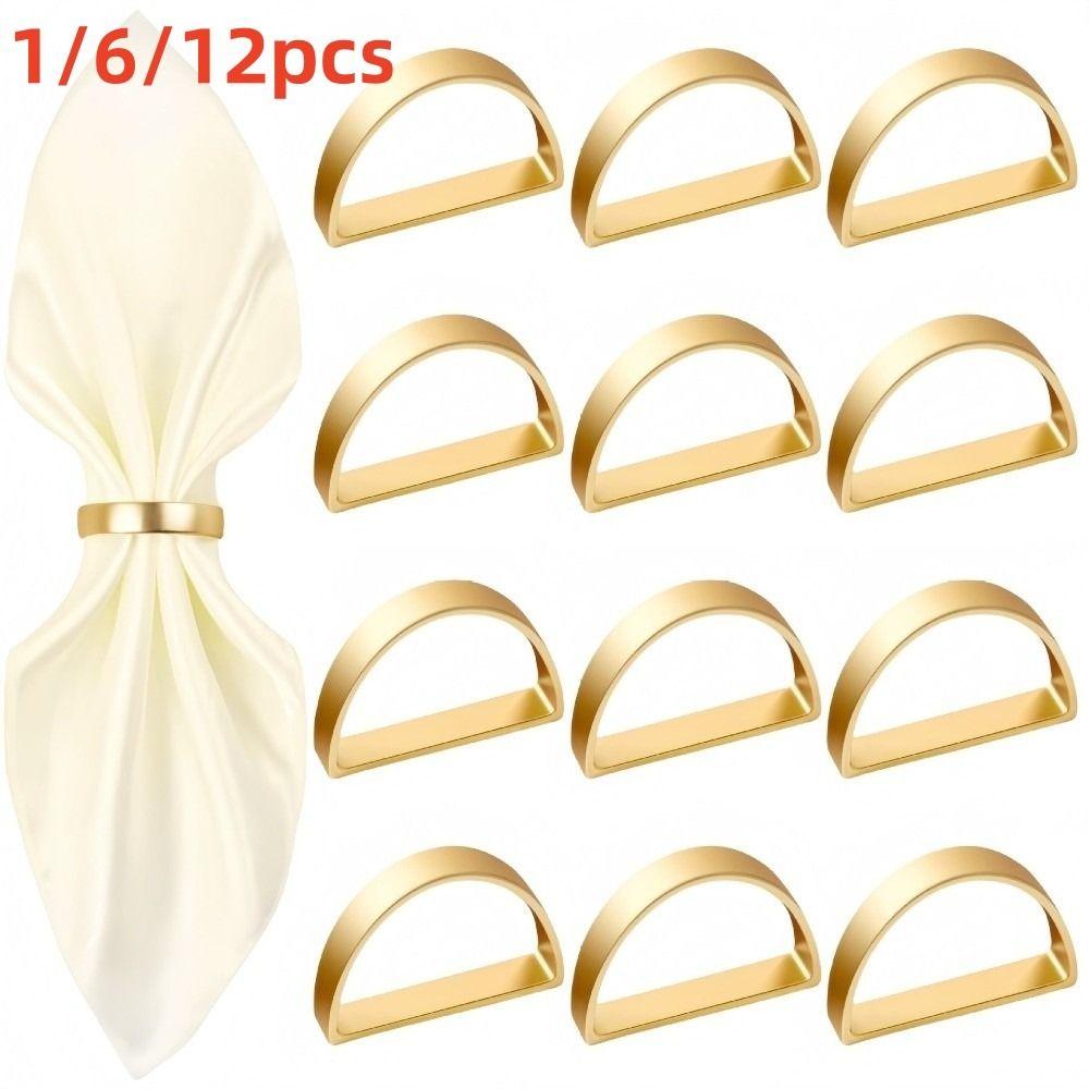 1/6/12pcs D-shaped Napkin Holder Metal Dinnig Table Decoration Elegant Napkin Ring Buckles Kitchen
