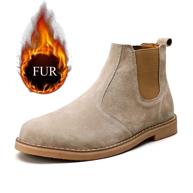 Fashion Fashion Suede Desert Boots Men High Top Chelsea Boots Leather Casual Shoes Male Slip On Footwear Low-heel Outdoor Work Boots Man