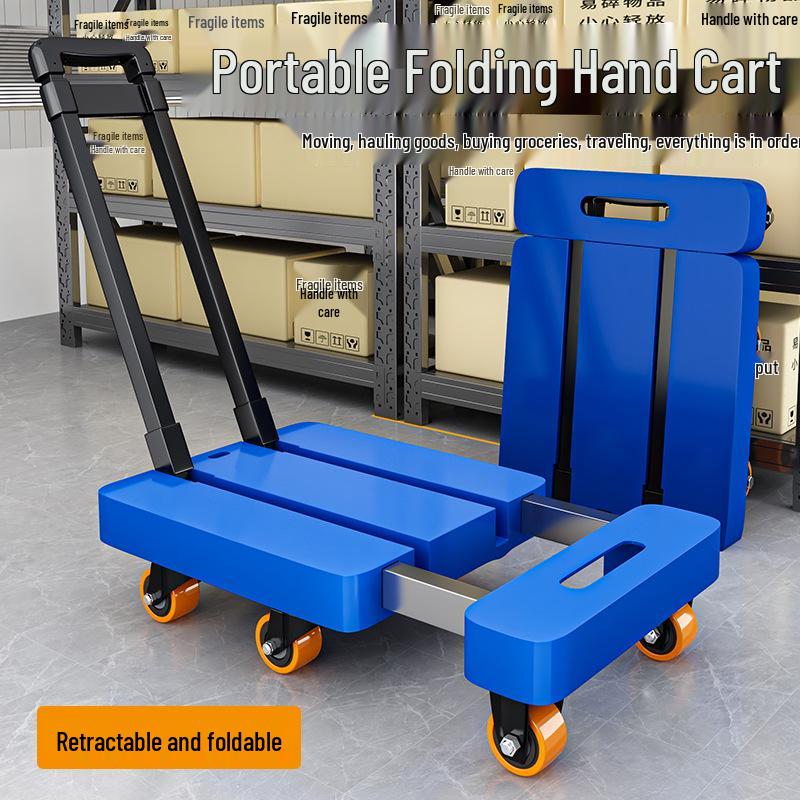 Folding Six-Wheel Silent Hand Truck with Telescopic Drawbar for Express Delivery