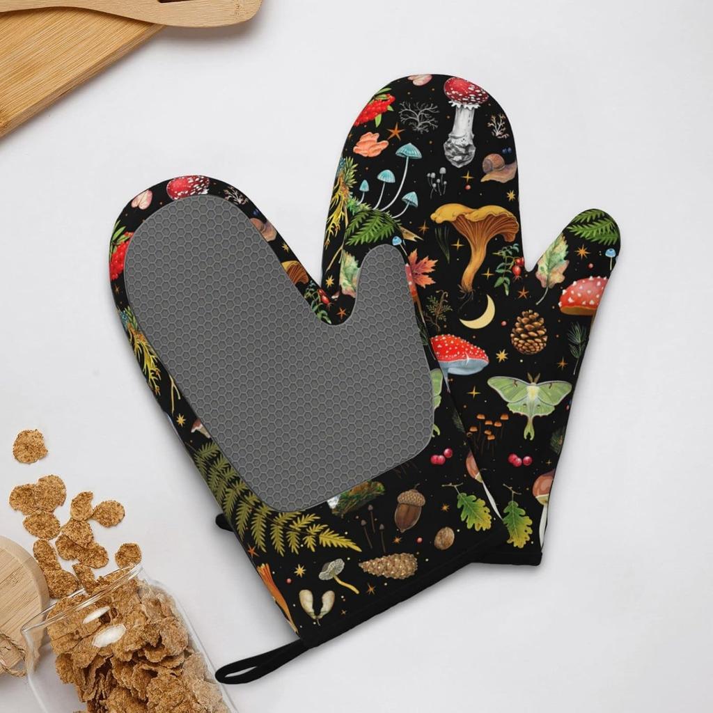 Mushroom Oven Mitts and Pot Holders 2pcs Set, Kitchen Oven Glove Heat Resistant Oven Mitts and Potholder with Non-Slip Silicone Surface for Cooking(1