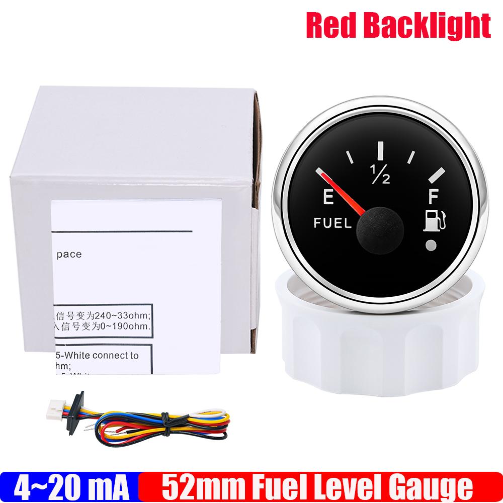 4-20mA 52mm Fuel Level Gauge with Alarm Flashing Current Signal Oil Tank Meter Indicator Waterproof Red LED for Car Boat Custom