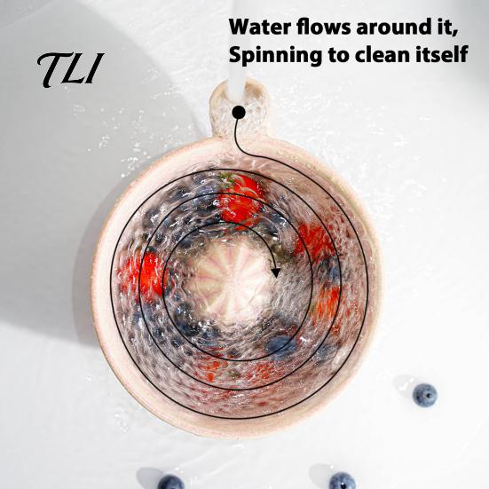 Stylish Kitchen Counter Accessories Berry Swirl Draining Bowl with Silicone Pad, Ceramic Retro Kiln Decorative for Tabletop Fired Colander,