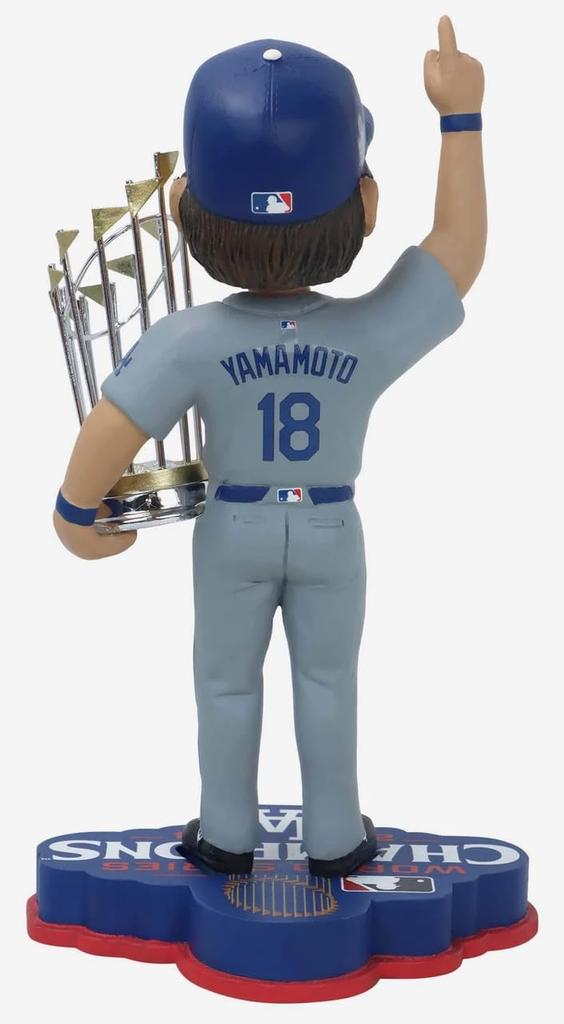 [Limited To 2024] Yoshinobu Yamamoto Los Angeles Dodgers Bubble Head Doll with World Series Championship Trophy, Official MLB Item [Parallel Import]