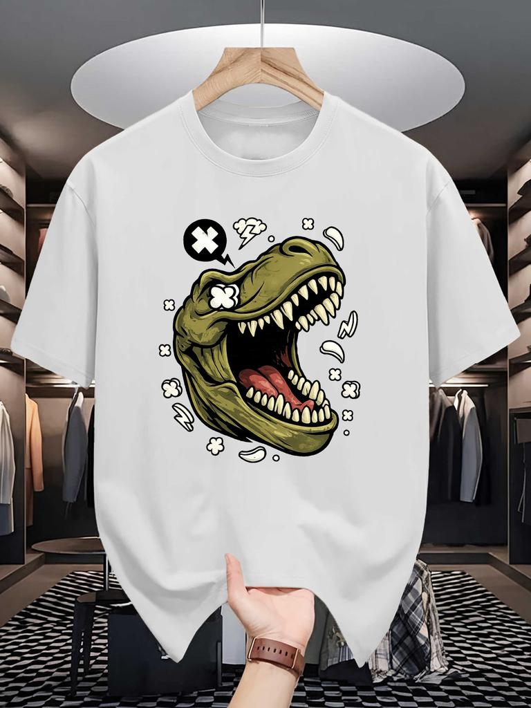 Roaring T Rex Unisexs Crew Neck T Shirt Angry Dinosaur Head Comic Lightning Burst Graphic Short Sleeve Casual Street Tops