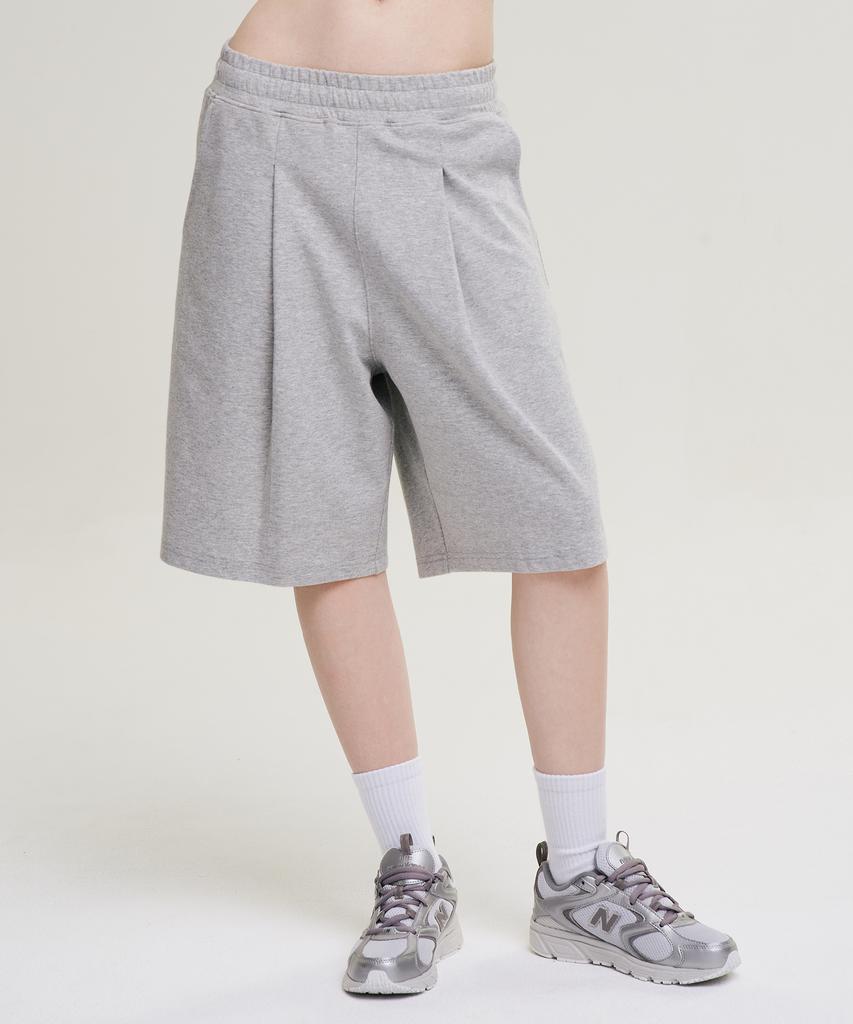 Leijibi One-Pleat Giant Fit Fresh Bermuda Pants W Melange Grey