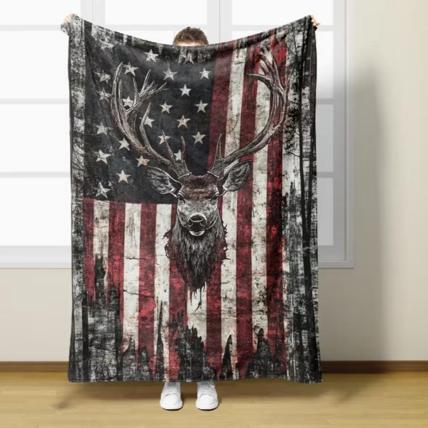 1pc Warm Soft Deer Flannel Blanket Gift for Friends Family Sofa Bed Office Outdoor Travel Blankets