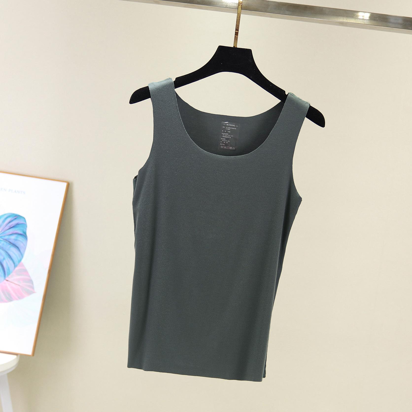 

Корейский бесшовный топ-майка из рубчатого хлопка - Женский большой размер, базовый слой с круглым вырезом XX-Large зелёный/серый