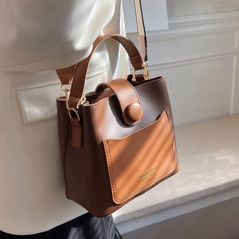 

Сумка-ведро Модная женская сумка Уникальный дизайн в стиле колор-блок Универсальная мягкая сумка через плечо коричневый