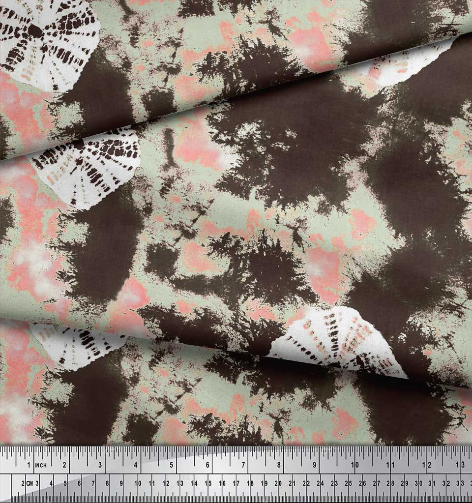 Soimoi Brown Poly Crepe Fabric Bandhani Tie-Dye Printed Fabric 1 Yard 42 Inch