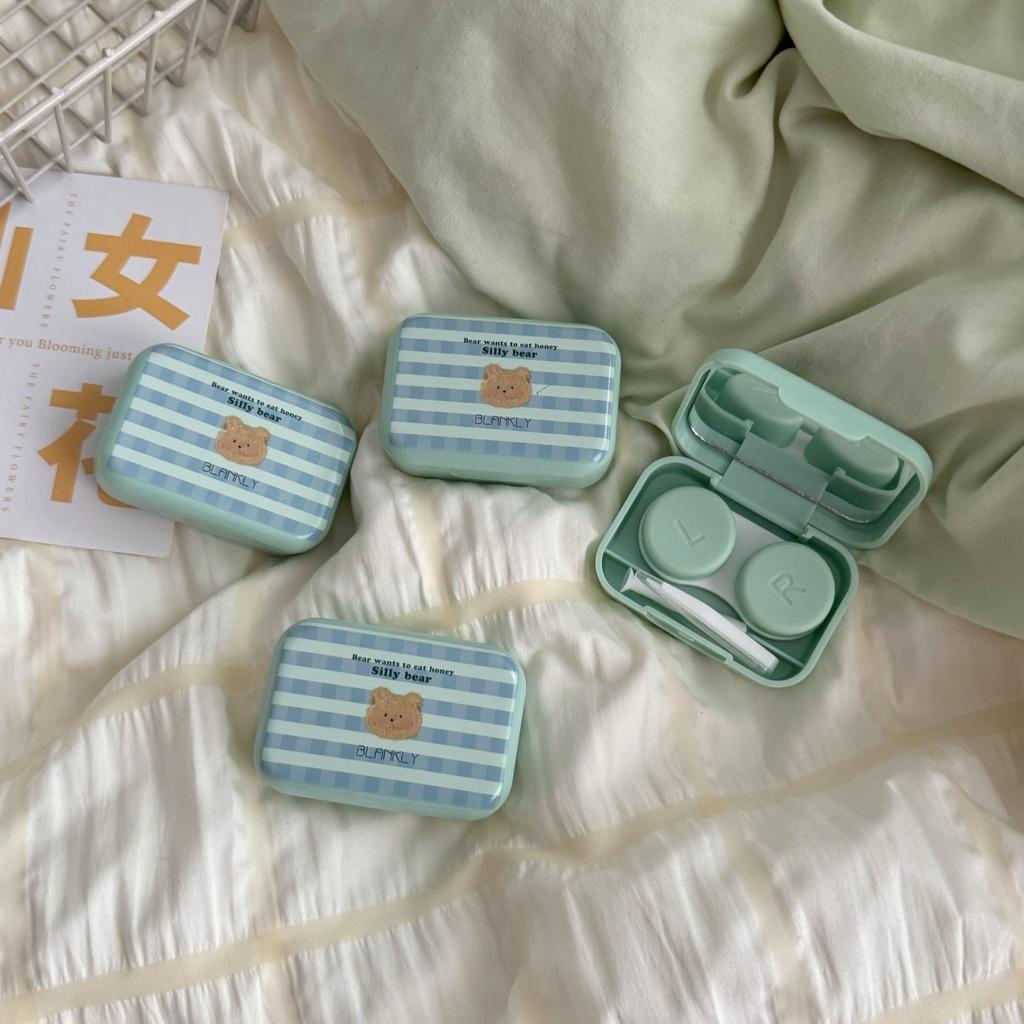 Ins Creative Cartoon Cute Contact Lens Box with Mirror Girls Contact Lens Case Travel Companion Care Box Contact Lenses Case