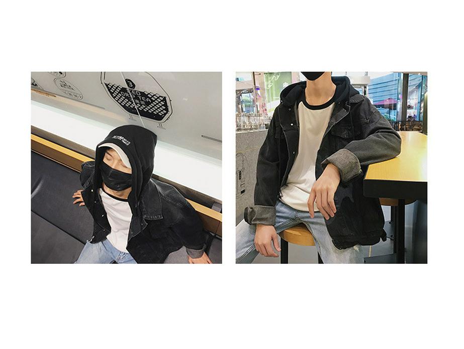 Herr Höst Oversize Harajuku Jeansjacka med Huva - Trendig Koreansk Stil