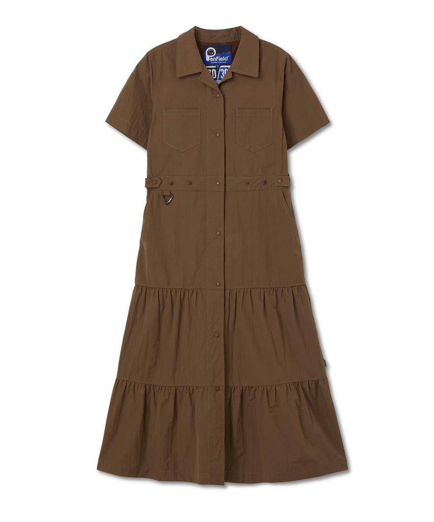 Penfield Open Collar Waist Adjustment Shirred Dress Brown_Fs2Ws01F