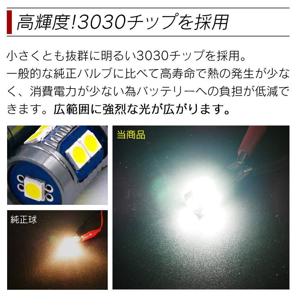 Shingen T10-22W2 LED T10 SMD Wedge Bulbs, 9 Rows, White, 6500K, Set of 2, Non-Polarity