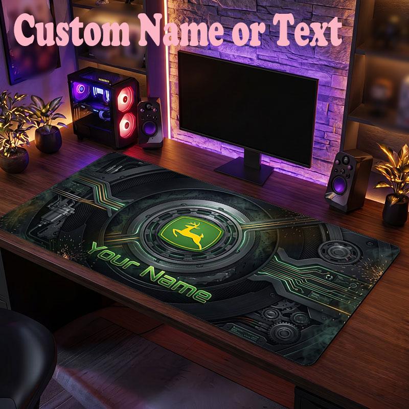 John Deere Benutzerdefinierter Name Text Mauspade, Große Schreibtisch-Mausmatte Personalisierte Home-Office-Geschenk