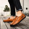 Men's Slip-on Casual Leather Shoes Hand-stitched Plus Size 36-50 Loafers Non-slip Soft Sole Flats for Walking Driving
