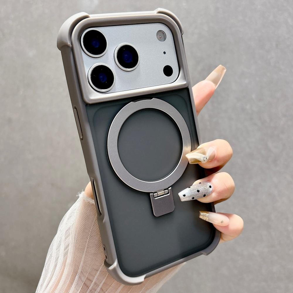 Stand Holder Transparent For Magsafe Case For iPhone 17 16 15 14 13 Pro Max Magnetic Shockproof Soft Silicone Bumper Back Cover