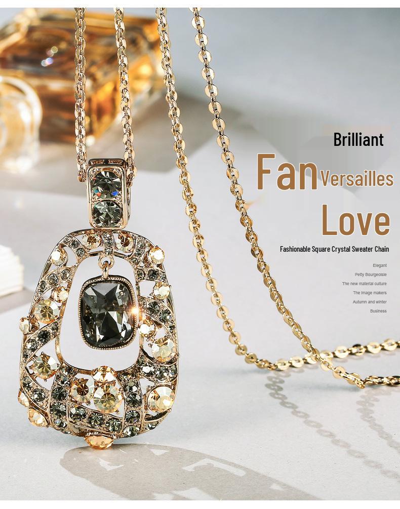 2025 Korean Style Crystal Sweater Necklace: Long Sparkling Diamond Pendant for Autumn & Winter