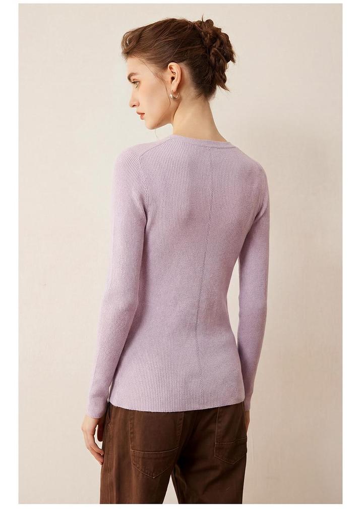 Women's Cross V-Neck Striped Wool Knit Pullover, Slim-Fit Base Layer for Autumn/Winter
