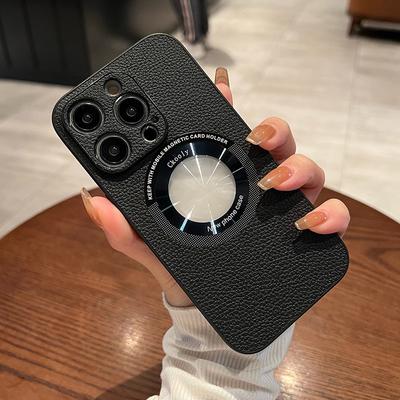 Pre bezdrôtové nabíjanie Magsafe Luxusné kožené puzdro na telefón pre iPhone 14 13 12 11 Pro Max Plus magnetický silikónový pevný zadný kryt