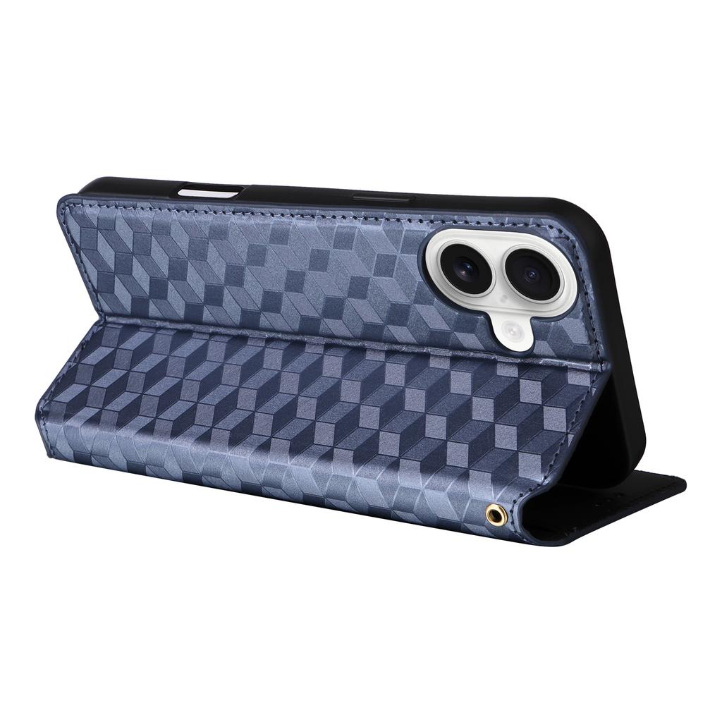 For iPhone 16 Wallet Case Rhombus Imprinted Leather Phone Cover