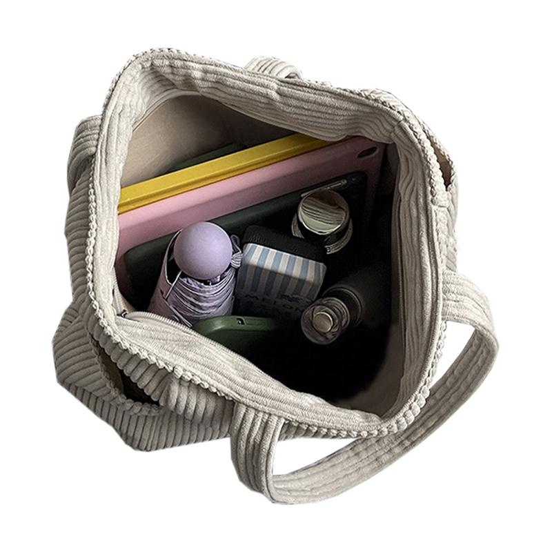 Casual Soft Corduroy Shoulder Tote Bag, Lightweight Multi-space Handbag for Office Work, Weekend Outings and Errands