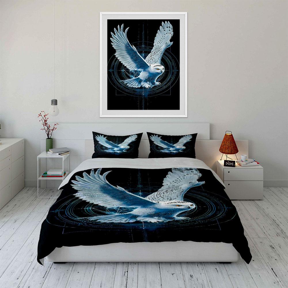 Snowy Owl with Mystic Symbols Bedding Duvet Cover Set Duvet Cover Pillowcases (1*Duvet Cover 2*Pillowcases, Without Duvet Insert)