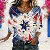 Women Plus Size Round Neck Half Sleeve Loose Fit Printed Blouse Red Blue White Star Print