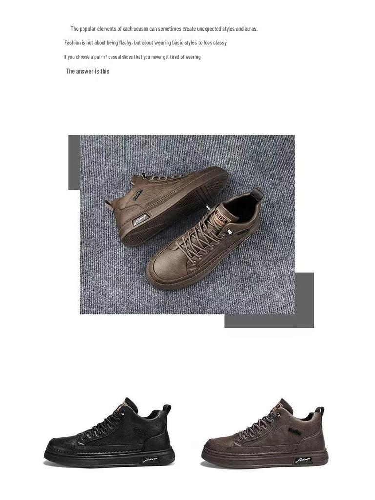 2023 Men's Black Waterproof Non-slip Casual Leather Skate Shoes