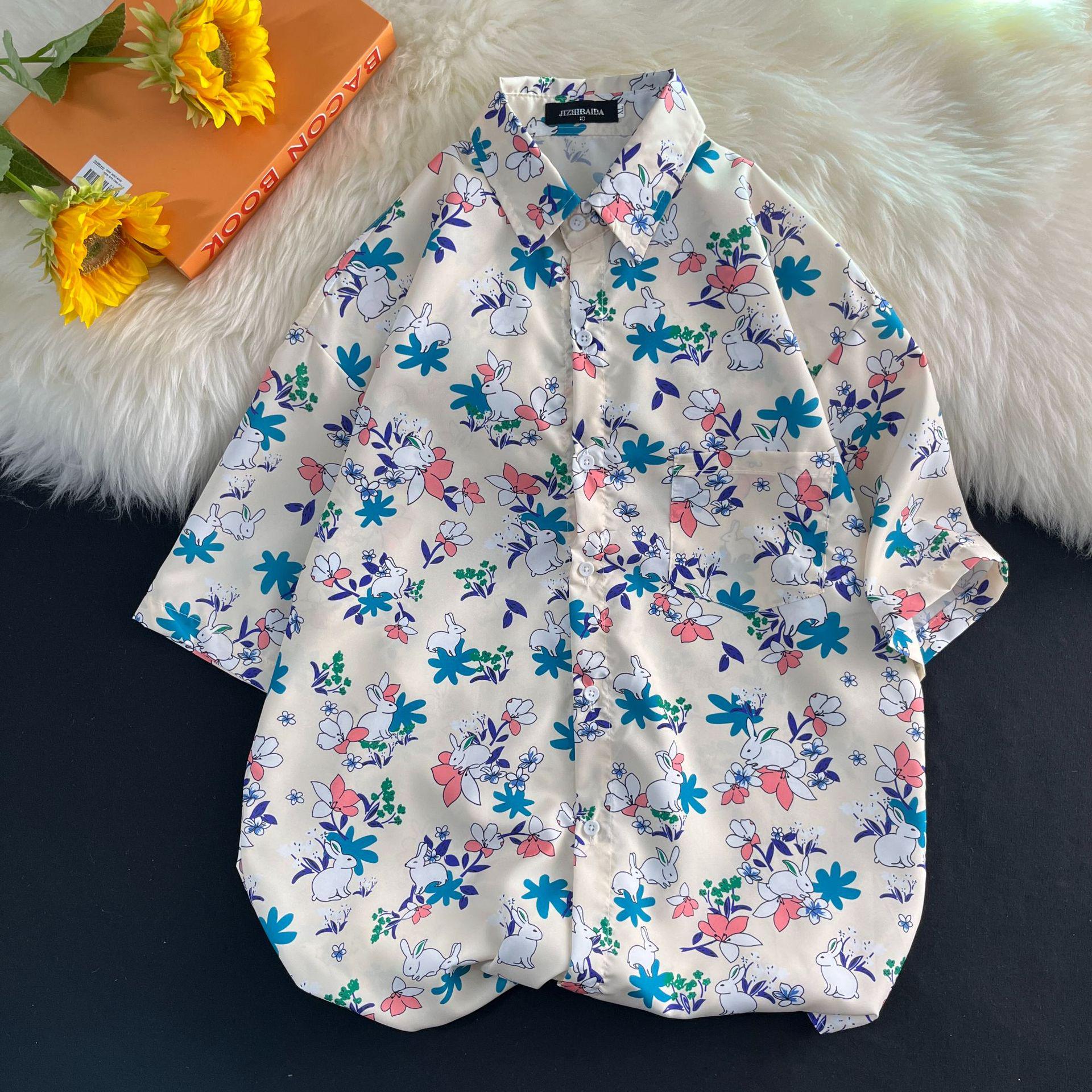 

Рубашка с цветочным принтом в винтажном стиле с подсолнухами в гонконгском стиле — унисекс, повседневная, с коротким рукавом M